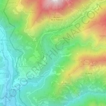 Топографическая карта Cougnas, высота, рельеф