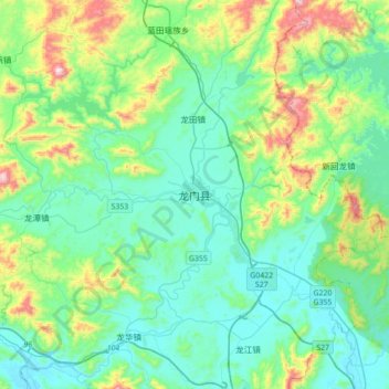 Топографическая карта 龙门县, высота, рельеф