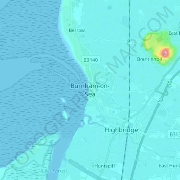 Топографическая карта Burnham-on-Sea, высота, рельеф
