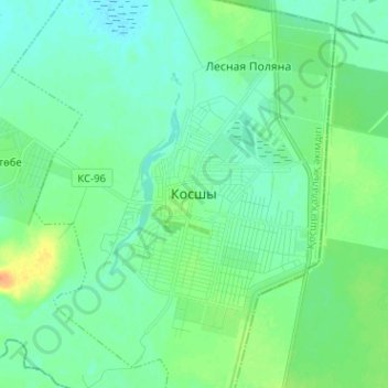 Топографическая карта Косшы, высота, рельеф