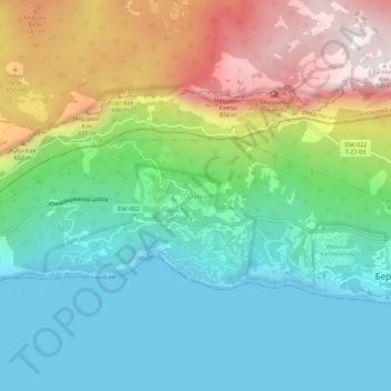 Топографическая карта Олива, высота, рельеф