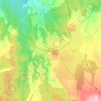 Топографическая карта Daylesford, высота, рельеф
