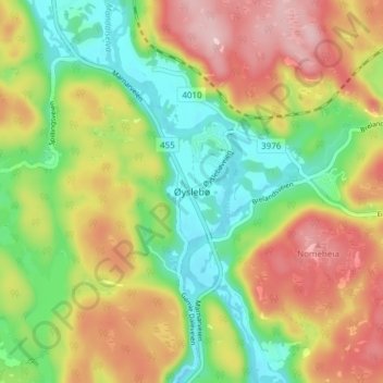 Топографическая карта Øyslebø, высота, рельеф