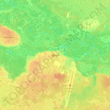 Топографическая карта Урай, высота, рельеф