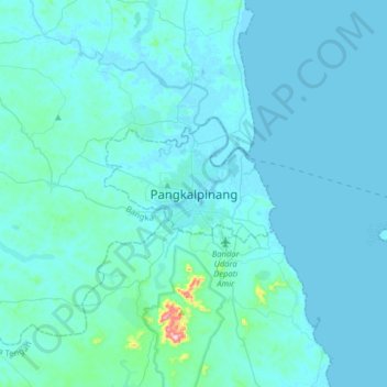 Топографическая карта Pangkalpinang, высота, рельеф