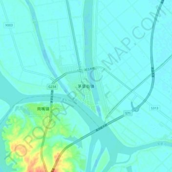 Топографическая карта 茅草街, высота, рельеф