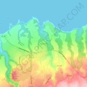 Топографическая карта Pauwela, высота, рельеф