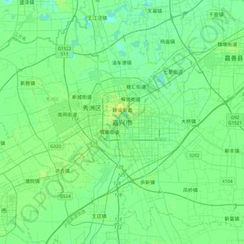 Топографическая карта 嘉兴市, высота, рельеф