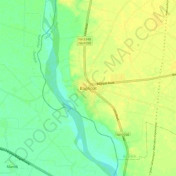 Топографическая карта Baghpat, высота, рельеф