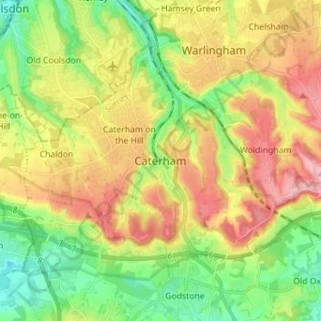 Топографическая карта Caterham, высота, рельеф