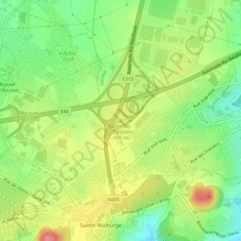 Топографическая карта Sommet de Vottem, высота, рельеф