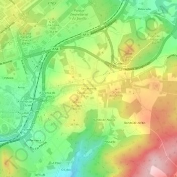 Топографическая карта San Marcos, высота, рельеф