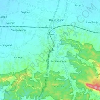 Топографическая карта Toroh, высота, рельеф