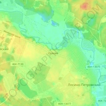 Топографическая карта Осеево, высота, рельеф