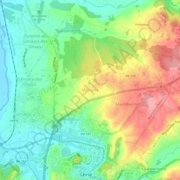 Топографическая карта Marrazes, высота, рельеф