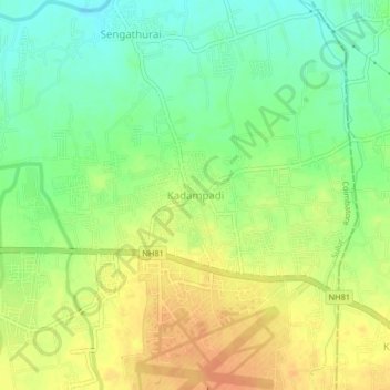 Топографическая карта Kadampadi, высота, рельеф