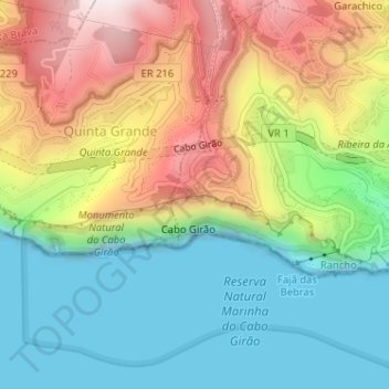 Топографическая карта Cabo Girão, высота, рельеф