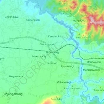 Топографическая карта Haurwangi, высота, рельеф