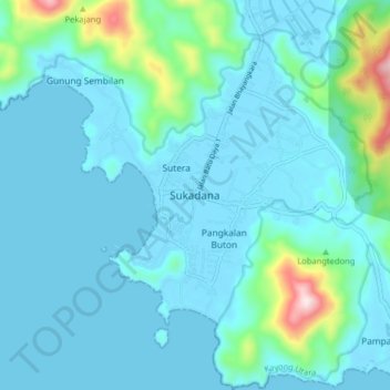 Топографическая карта Sukadana, высота, рельеф