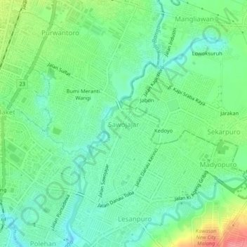Топографическая карта Sawojajar, высота, рельеф