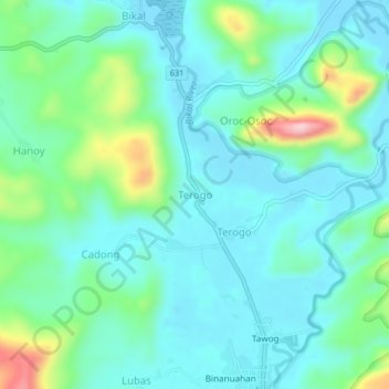 Топографическая карта Terogo, высота, рельеф