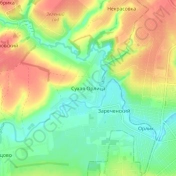 Топографическая карта Сухая Орлица, высота, рельеф