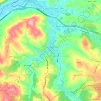 Топографическая карта Grassina, высота, рельеф