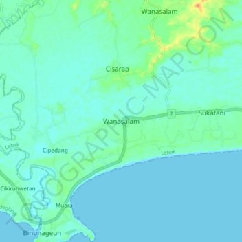 Топографическая карта Wanasalam, высота, рельеф