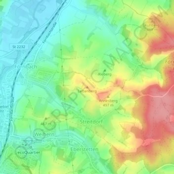 Топографическая карта Lettenberg, высота, рельеф