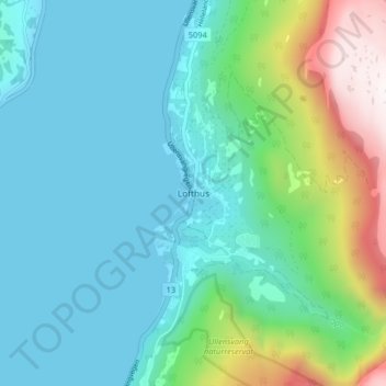 Топографическая карта Lofthus, высота, рельеф