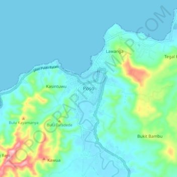 Топографическая карта Poso, высота, рельеф