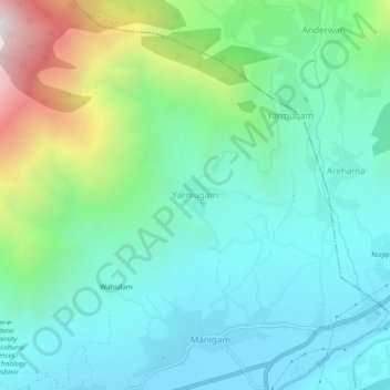 Топографическая карта Yarmugam, высота, рельеф