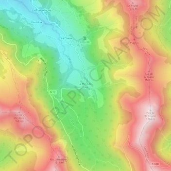 Топографическая карта Le Pont des Eaux, высота, рельеф
