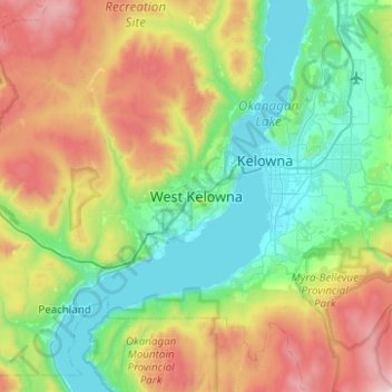Топографическая карта West Kelowna, высота, рельеф