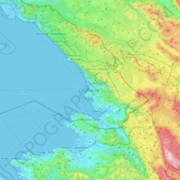 Топографическая карта Trieste, высота, рельеф