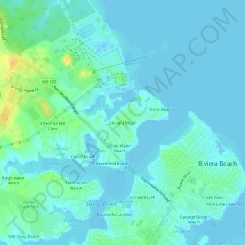 Топографическая карта Orchard Beach, высота, рельеф