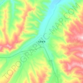 Топографическая карта 田家寨镇, высота, рельеф