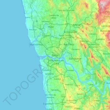 Топографическая карта Porto, высота, рельеф