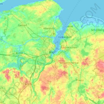 Топографическая карта Kiel, высота, рельеф