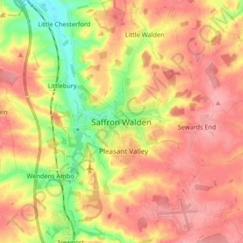 Топографическая карта Saffron Walden, высота, рельеф