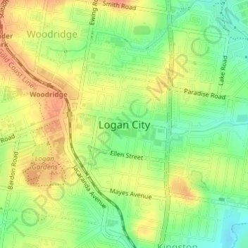 Топографическая карта Logan City, высота, рельеф