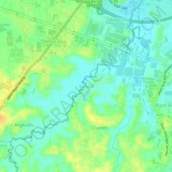 Топографическая карта Sentul, высота, рельеф