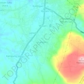 Топографическая карта Uluindano, высота, рельеф