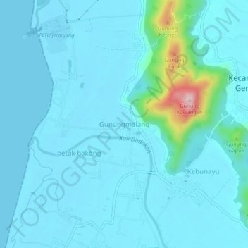 Топографическая карта Gunungmalang, высота, рельеф
