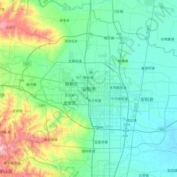 Топографическая карта 安阳市, высота, рельеф