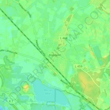 Топографическая карта Haldern, высота, рельеф