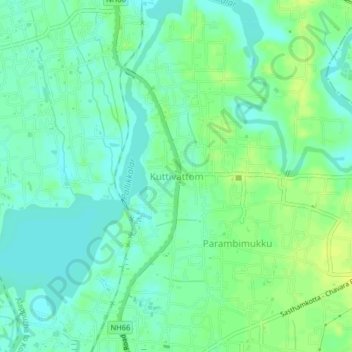 Топографическая карта Kuttivattom, высота, рельеф