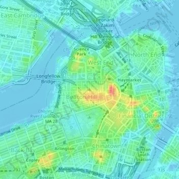 Топографическая карта Beacon Hill, высота, рельеф