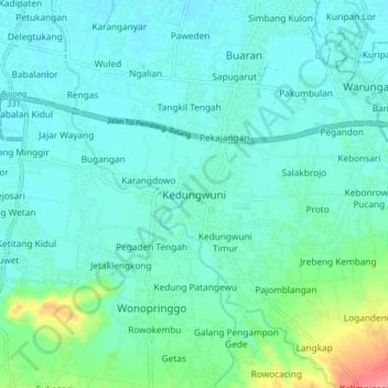Топографическая карта Kedungwuni, высота, рельеф