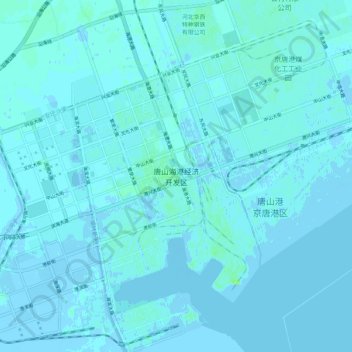 Топографическая карта 唐山海港经济开发区, высота, рельеф
